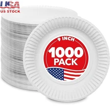9'' Paper Plates Uncoated Everyday Disposable Plates Bulk 1000 Ct