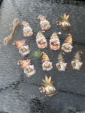 Autum Fall Gnomes with Pumpkin and Acorn 4.9in Wooden Ornaments Set of 2