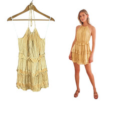 LULUS Sunset Tiered Mini Halter Crinkle Dress Size XS