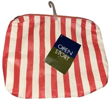 Open Story Coral Stripe Reversible Pink Makeup Pouch Bag Lightweight NEW