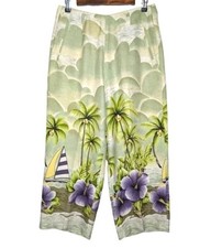 Tommy Bahama Vintage Women's 100 Silk Green Tropical Wide Leg Pants Size 10
