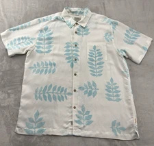 Quicksilver Watermelon Men Shirt 2XL White Blue Leaves Comfort Fit Slit Sides