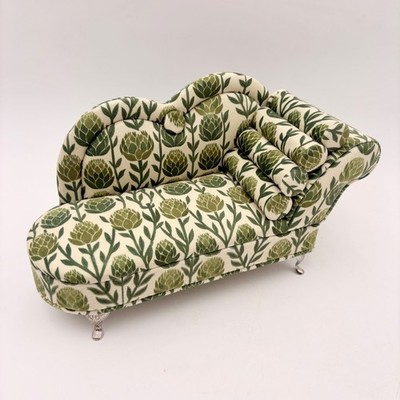 Vintage Style Mini Chaise Lounge Jewelry Box Green Artichoke Botanical Print