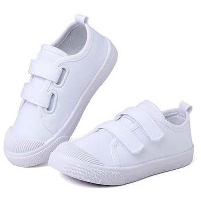 Boy's Girl's Toddlers Canvas Sneakers Slip-On 1 Big Kid White(hook and Loops)