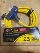 Utilitech 25 ft Heavy Duty 3 Outlet Contractor Extension Cord 12/3 15A #67535