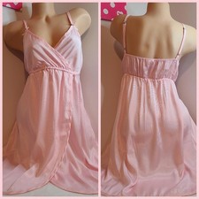 VTG Enchanting Silky Satin Stripe Babydoll Chemise Size Lg Pink