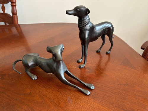 Vintage Set of 2 Greyhound Metal Whippet Dog Sculptures MCM