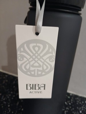 Biba Active schwarze Wassersportflasche stylisch Sommer Gym Wandern Laufen Büro