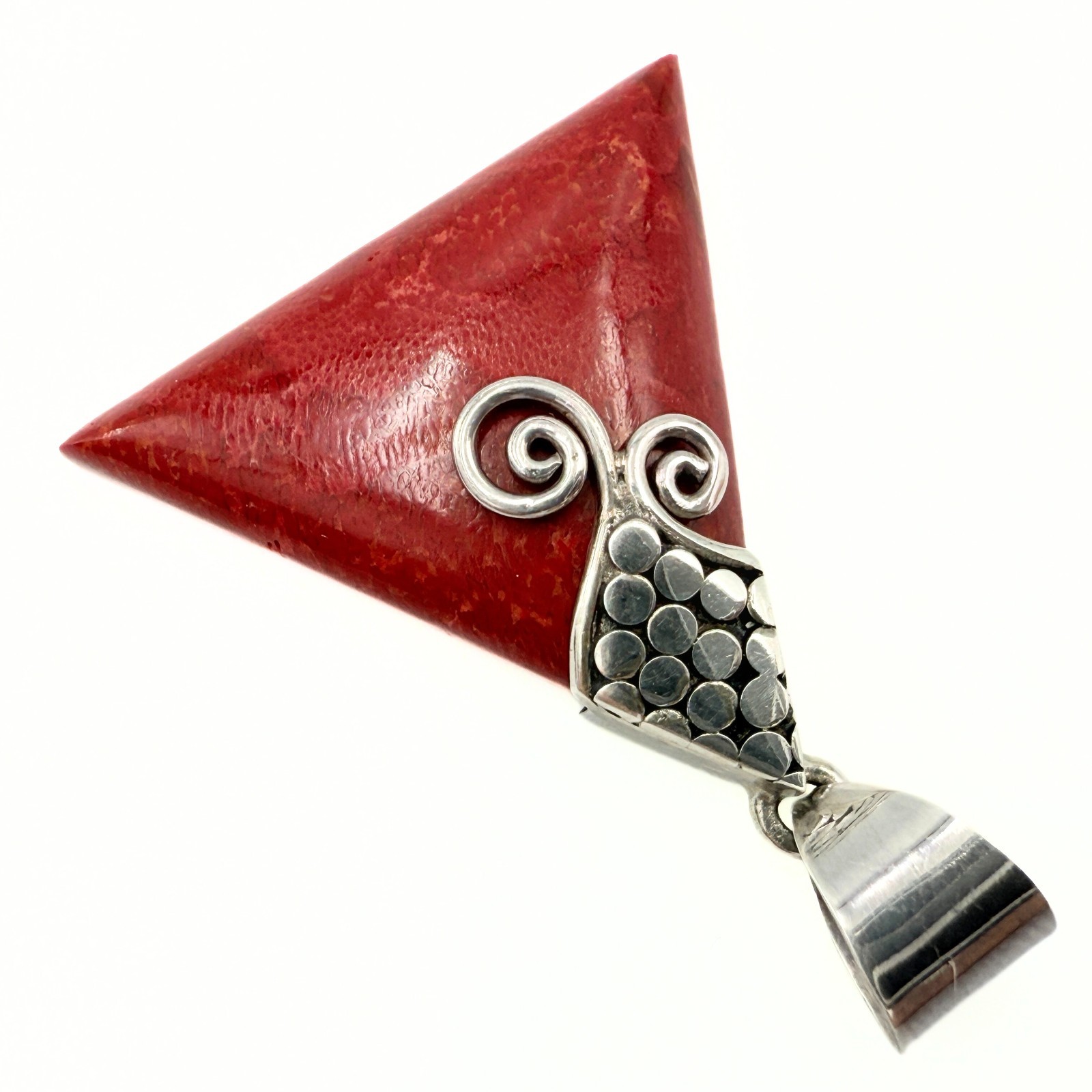 Stunning Marked Sterling Silver Triangular Red Sp… - image 4