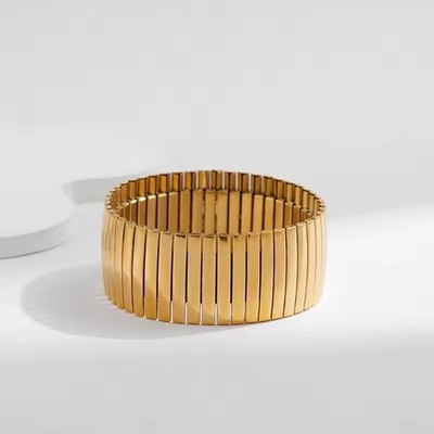 ZARD 18K Gold Wide Stretch Bracelet Elegant Elastic Link Statment Bangle