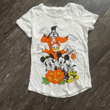 Disney Halloween T-Shirt Mickey Goofy Donald Pluto White Kids Size 8/10