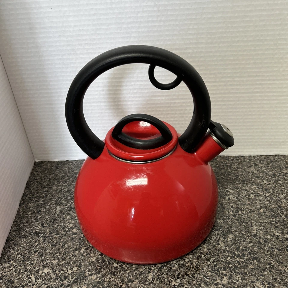 Tetera de acero esmaltada roja de 2,5 cuartos de galón COPCO rara y difícil de encontrar Foto 4 de 4