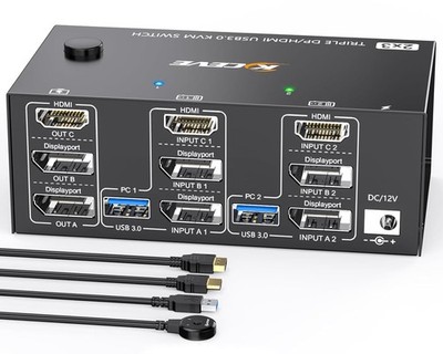 KVM Switch 2 PC 3 Monitor 4K144Hz HDMI Displayport USB3