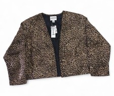NWT Chicos 100 Silk Leopard Print Sequin Cropped Jacket Blazer Womens 3 / XL