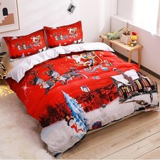 Christmas Duvet Cover King Size, Santa Claus Deer Pattern Luxury Bedding Set, Co