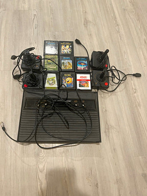Atari 2600 Console Lot w/ 4 Joystick Controllers & Multiple Game Cartridges