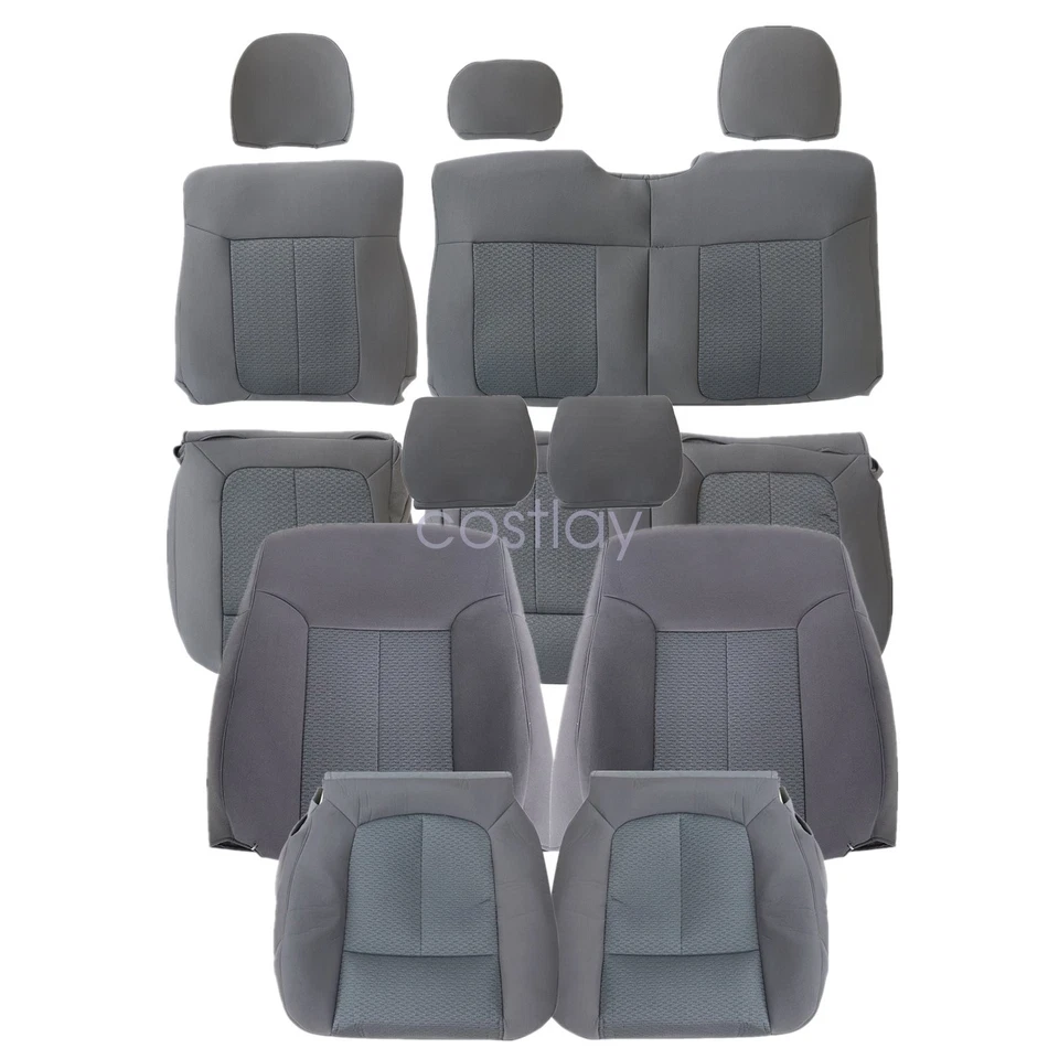 For 2011-2014 Ford F-150 Lariat Front & Second Row Replacement SEAT COVER Gray - Image 2 of 4
