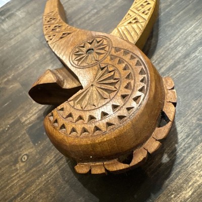 Vintage Yugoslavian Folk Art Hand Carved Ornate Blond Wood Nutcracker 8 