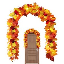 5.74FT Lighted Fall Garland w/ 30 Orange Bulbs, Plug-In Halloween/Thanksgiving