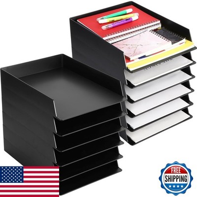 Wenqik 12 Pcs Stackable Paper Trays Rectangular Plastic Desktop Organizer Black