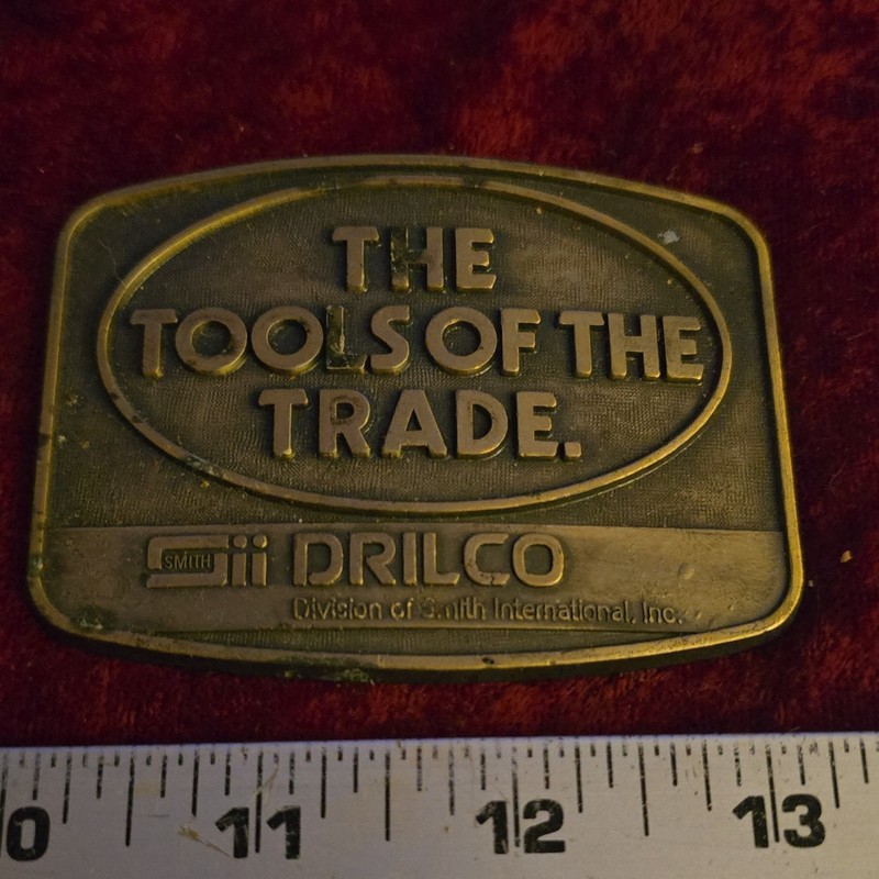 DRILCO Men’s Oil Field Tools Gold Tone Metal Rectangle Logo Belt Buckle 1.5 in