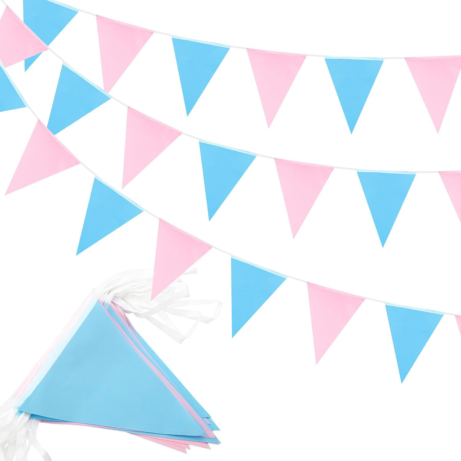 Wimpelkette blau rosa 20 m 52 Stück, Stoff wasserdicht für Garten Outdoor Baby S