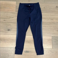 RBX Dark Blue Ribbed Detail Front Tie Polyester Active Workout Leggings Size M