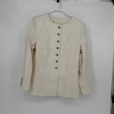 Nordstrom Women Cream Ivory Collarless Button Front Blazer Jacket Size XL NEW