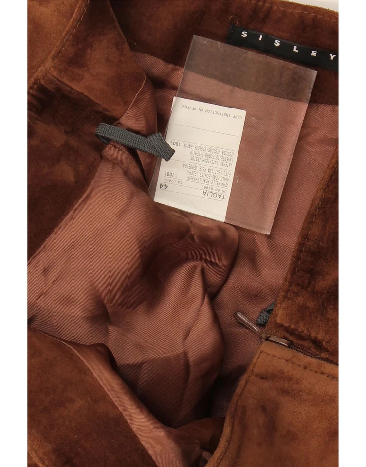 Женская замшевая прямая юбка SISLEY IT 44 средний размер W32 коричневая кожа AH08 - Изображение 3 из 3