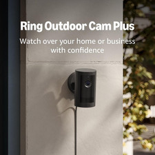 Ring Outdoor Cam Plus Plug In 2K Security Camera Color Night Vision Black