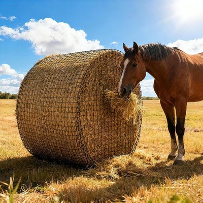 Martx 5X5ft Round Bale Hay Net for Horses Slow Feed,Knotless-Livestock Slow Feed