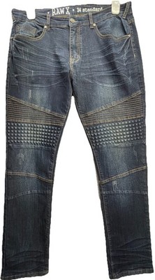 RAW X Jeans Distressed Denim Blue Biker Embossed Denim Stud Mens 34x32 Standard