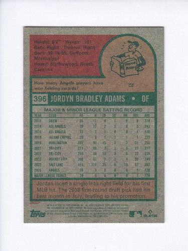 2024 Topps Heritage Mini #396 JORDYN ADAMS RC Los Angeles Angels ROOKIE MINI - Picture 3 of 3