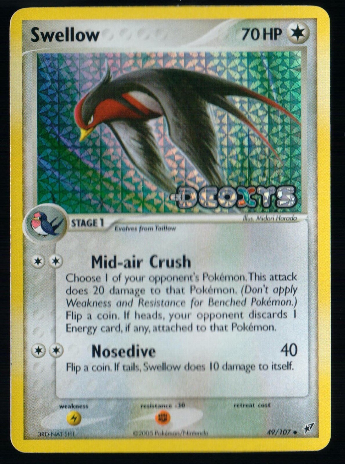 Pokemon Mappa Swellow 49/107 Ex Deoxys Reverse Holo Stamp En Inglese NM |  eBay