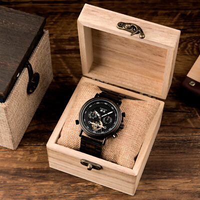 Holz Herren Automatikuhr mechanisch Luxusuhr autom. Aufzug Chrongraph Edelstahl