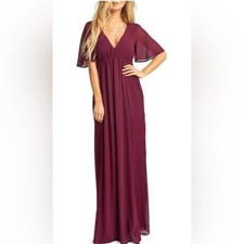 Show Me Your MuMu Burgundy Merlot Chiffon V-Neck Maxi Dress, size L