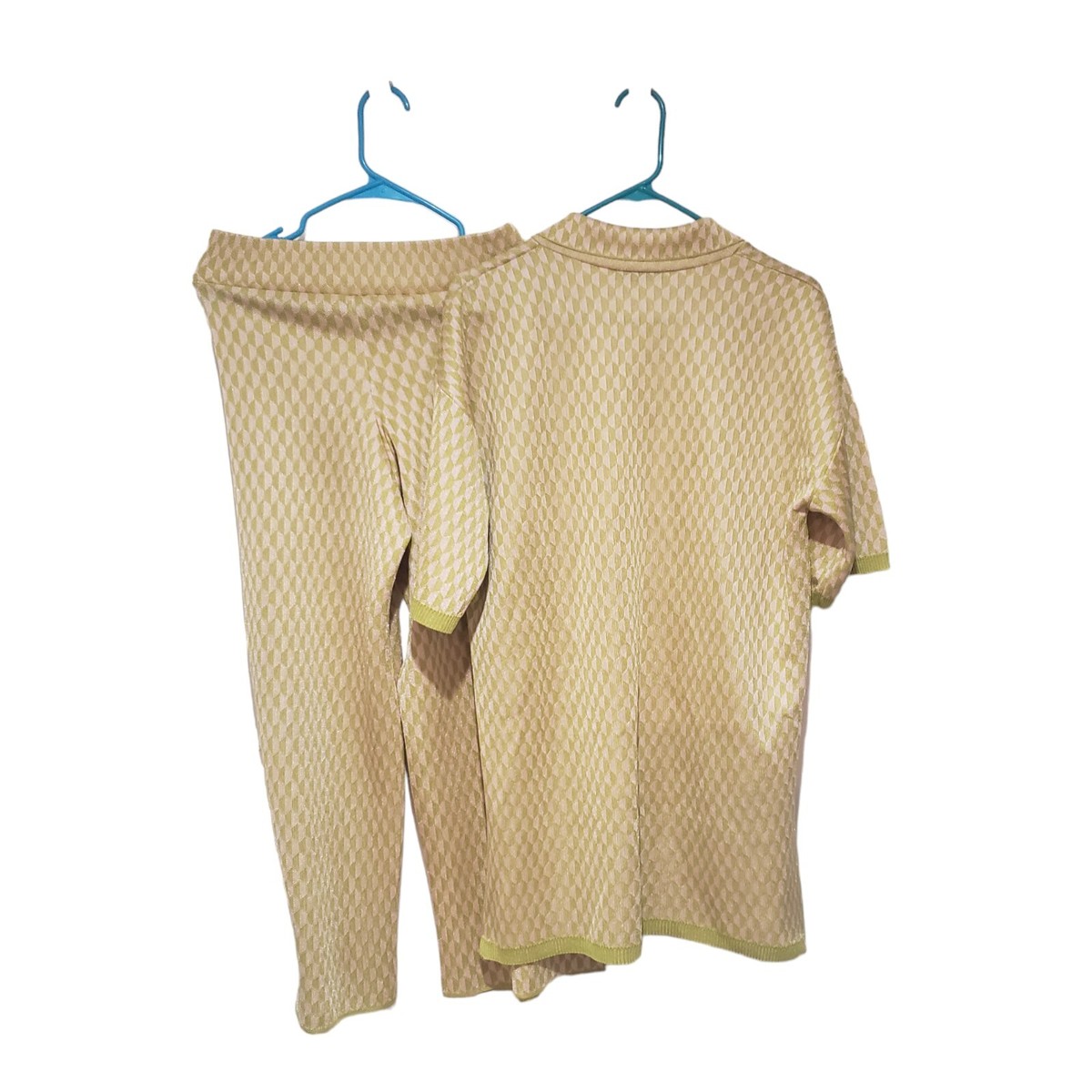 Zara Jacquard Knit Button Down Tunic Green Yellow Top and