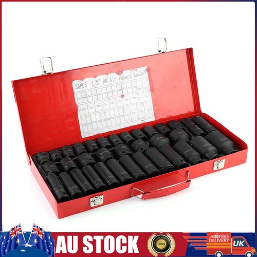 Professional 1/2in Drive Deep Impact Hex Socket Set of 35Pcs Metric