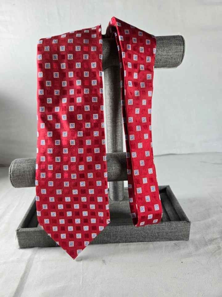 Corbata clásica de seda a cuadros roja blanca formal Nautica para hombre talla única Foto 3 de 4