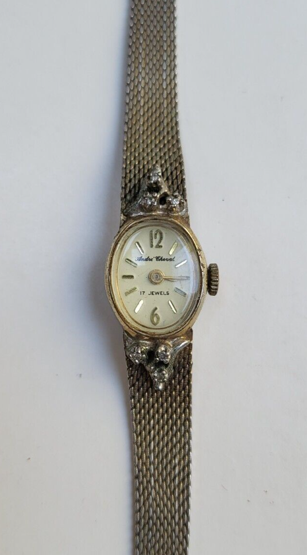 VTG Andre Cheval Ladies Watch Gold Tone 17 Jewels 6 Diamonds  display picture 1