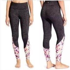 Athleta Women's Floral Print Ankle Leggings Size M Charcoal Gray Yoga Active