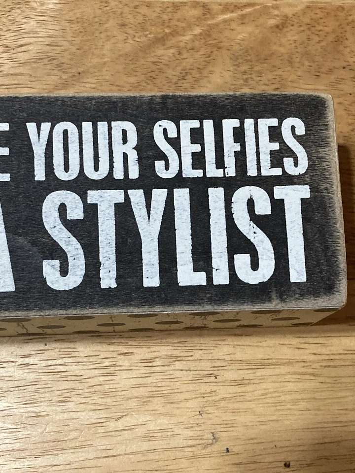 Letrero de madera para peluquería, mejora tus selfies ver a un estilista, decoración divertida de tienda Foto 3 de 4