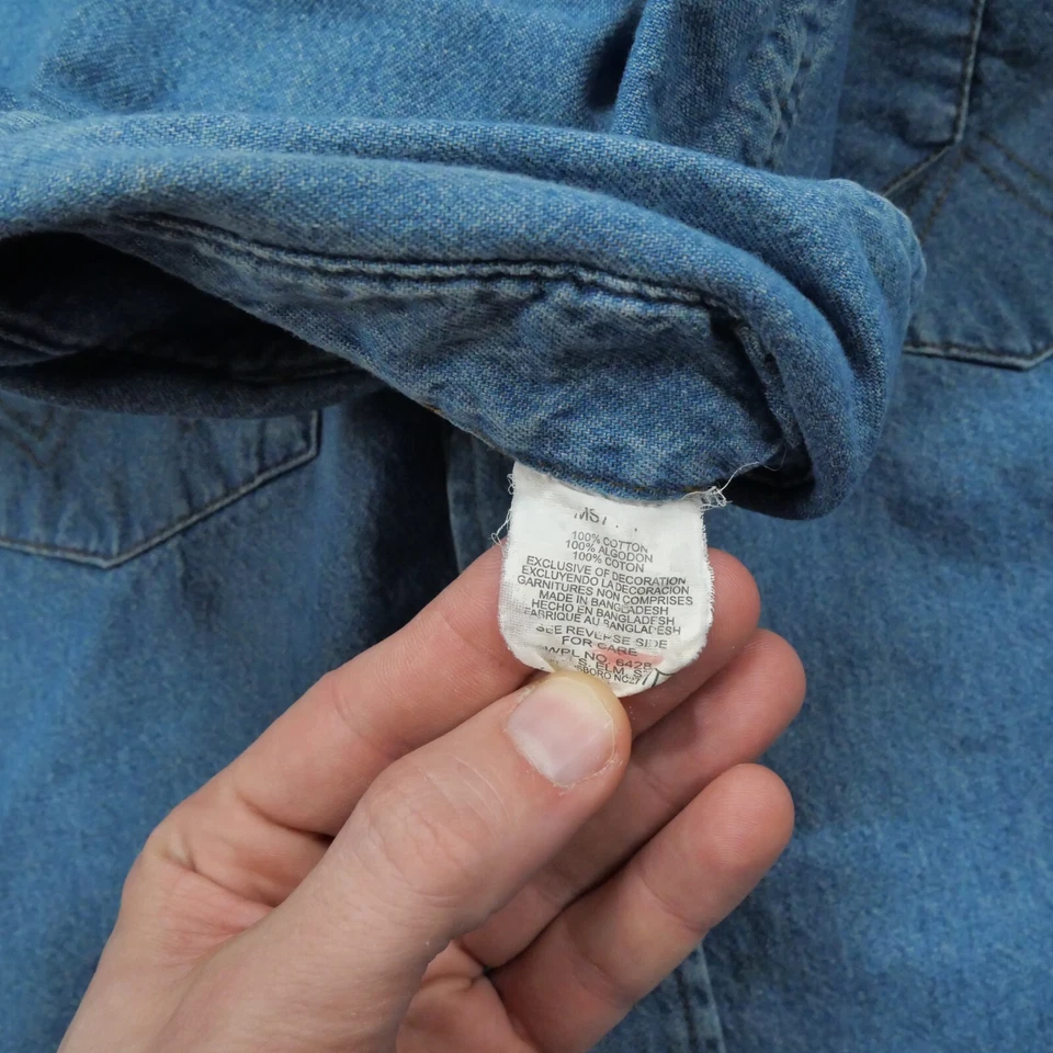 Camisa Jaguar De Colección Para Hombres XL Azul Denim Jean Perla Snap Western Años 90 Foto 4 de 4