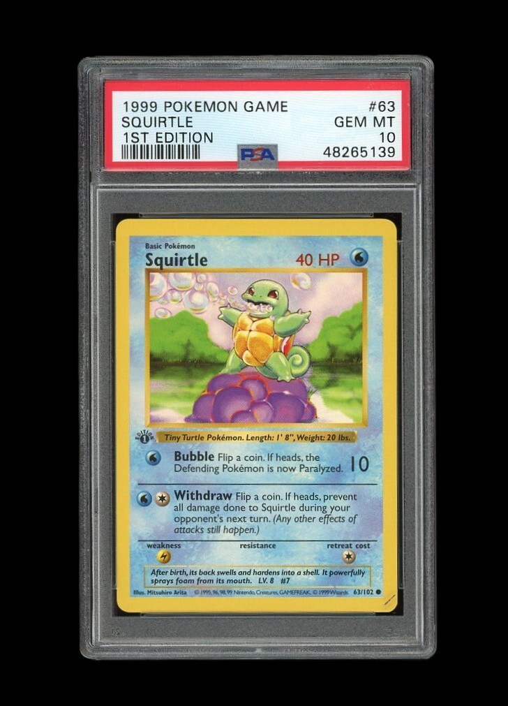 ポケモンカードゲーム Squirtle 1st edition shadow less POKEMON PSA 10 GEM MINT SQUIRTLE 1ST EDITION SHADOWLESS BASE