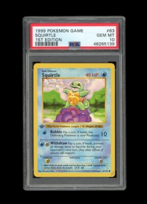 POKEMON PSA 10 GEM MINT SQUIRTLE 1ST EDITION SHADOWLESS BASE