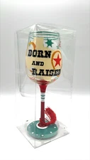 Texas "Born and Raised" hand painted Wine Glass 