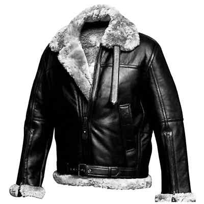 Men's B3 Bomber Aviator Jacket, RAF Style Shearling Leather Flying Coat Full Zip