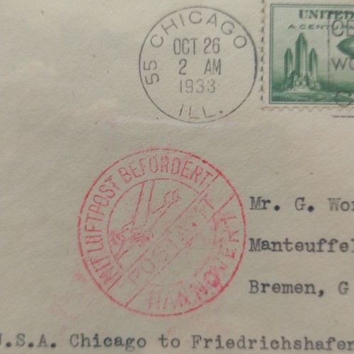 Rare 1933 South American (Chicago) Flight, Chicago - Germany VF - Picture 6 of 7