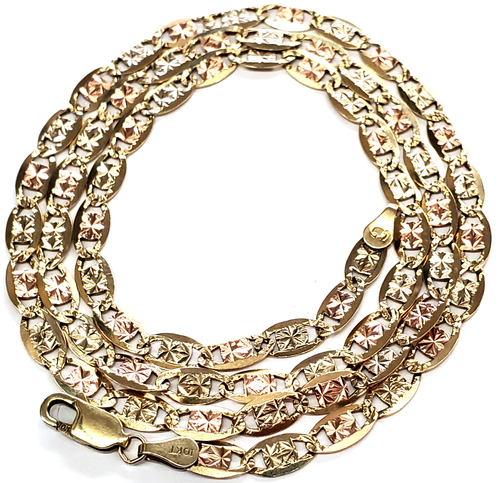 10K Tri-Color Gold 4.8mm 22" Mariner/Anchor Chain +Lobster-Claw Clasp 11.4 grams - Picture 2 of 6