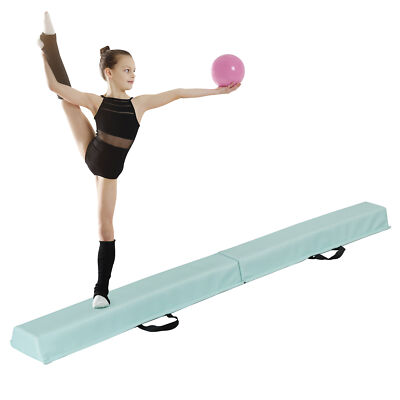 6FT Balance Beam Folding Floor Gymnastics Equipment for Kids Non Slip Base Green